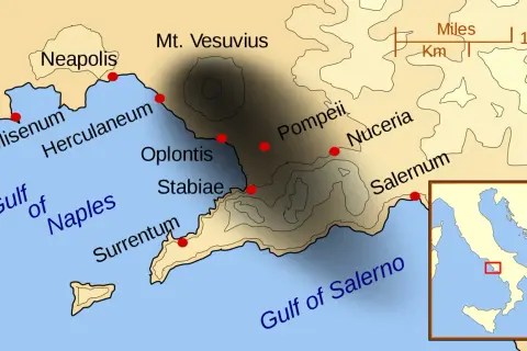 Mapa okolic Wezuwiusza, pokazująca Pompeje i inne miasta. Idealna do planowania zwiedzania!