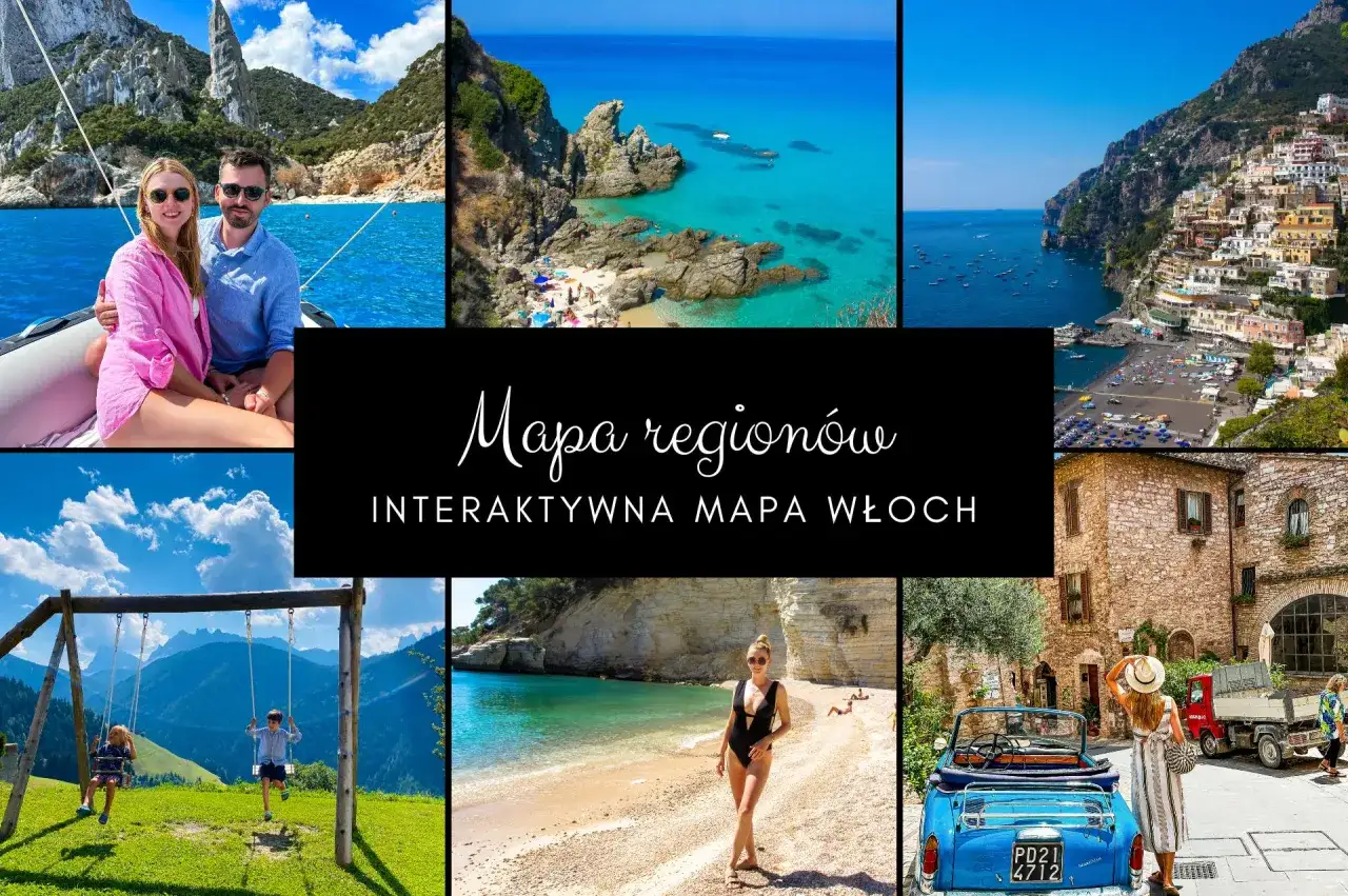 Wspaniała wycieczka do Włoch: pary na łodzi, plaże, malownicze miasteczka i dzieci na huśtawkach.