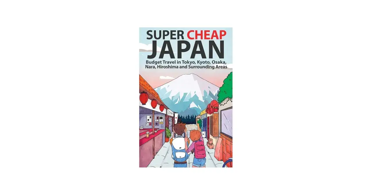 Ilustracja przedstawia parę backpackerów idących uliczką w Japonii, z górą Fudżi w tle.