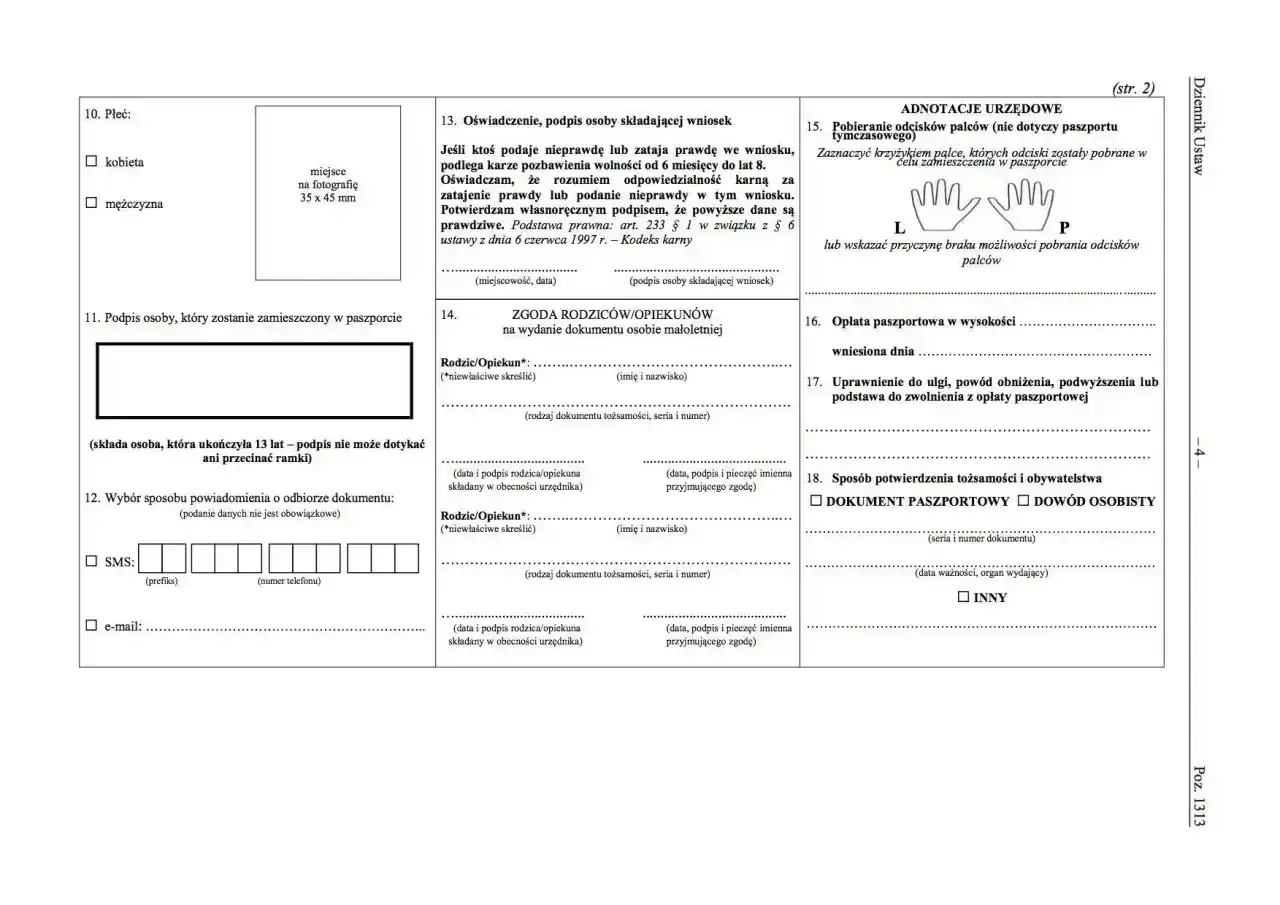 Formularz paszportowy, sekcja 18 pyta o sposób potwierdzenia tożsamości. Czy na Maltę potrzebny paszport? Tak, do podróży poza UE.