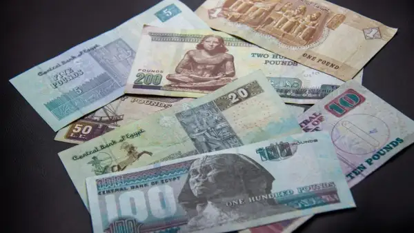 Różne banknoty funta egipskiego, od 1 do 200, leżą na czarnym tle. Planujesz podróż i zastanawiasz się, jakie dolary do Egiptu? Lepiej zabrać funty!